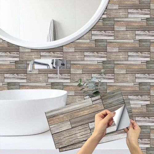 Self-Adhesive Tile Stickers Bathroom Wood Grain 3D Wall Sticker PVC Waterproof OilProof Kitchen Backsplash Home Decor Wall Paper