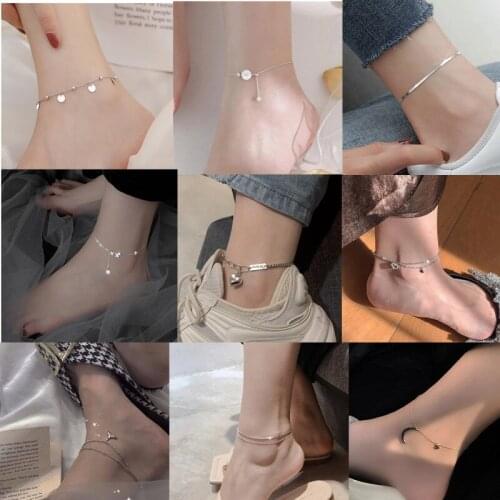 925 Sterling Silver Tassel Heart Mermaid Pendant Link Chain Anklet Fashion Jewelry For Women Girls Party A018