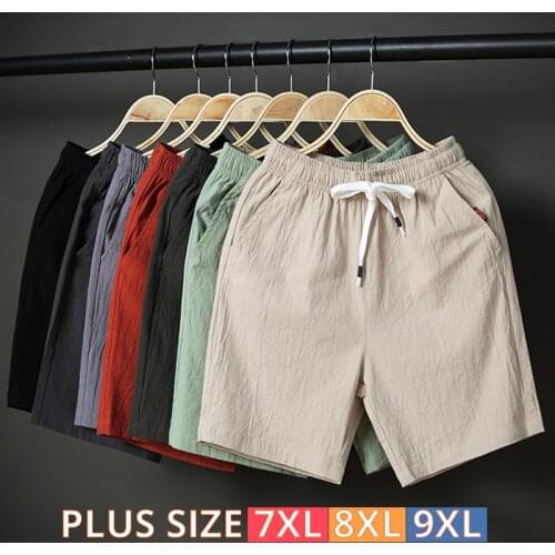 2021 New Mens Solid Shorts Linen Solid Color Short trousers Male Summer Plus Size 7XL 8XL 9XL Breathable Flax Casual Shorts