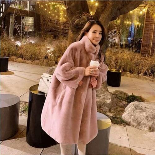 Long Womens Fur Coat Winter Jacket Women Imitation Rabbit Fur Furry Faux Fur Coats and Jackets Plus Size KJ3611
