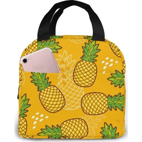 Yelow Pineapples Lunch Bag Portable Insulated Thermal Cooler Bento Lunch Box Tote Picnic Storage Bag Pouch