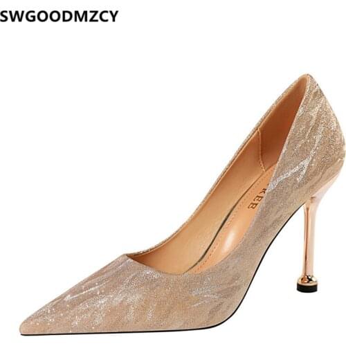 Glitter Heels Valentine Shoes Gold Heels Wedding Shoes Bride Ladies Pumps Extreme High Heels Sexy Elegant Shoes For Woman Buty