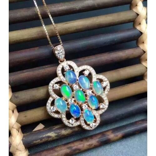 Natural opal stone pendant S925 silver Natural gemstone Pendant Necklace trendy Luxury large round women party fine jewelry