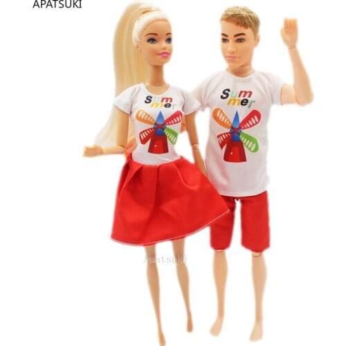 2sets/lot White Windmill T-shirt Red Pants Shorts for Ken Boy Doll Accessories Fashion Clothes Dress for Barbie Doll Outfits 1/6