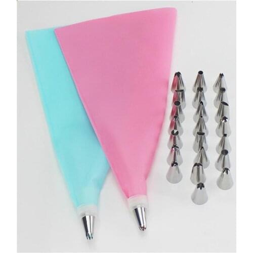 26Pcs/Set Silicone Pastry Bag Tips Kitchen DIY Cake Icing Piping Cream Cake Decorating Tools Reusable Pastry Bags+24 Nozzle Set