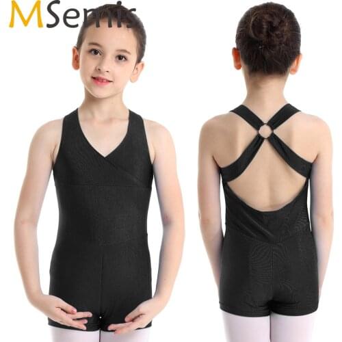 MSemis Gymnastic Swimsuit for Girls Kids Gymnastics Leotard for Girls Ballet Ballet Bodysuit V Neckline Cross Back Ballet Dance