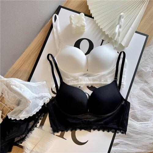 Wriufred Big halter U-shaped beautiful back underwear womens thin no steel ring lingerie panty gathered up sexy lace bra set