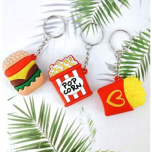 Personality simulation Hamburger popcorn fries Keychain ring pendant men and women couple key chain bag pendant wholesale