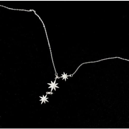 YPAY 100% Real 925 Sterling Silver Chain Necklaces for Women Ladies INS Zircon Octagonal Stars Pendant Necklace Jewelry YMN210