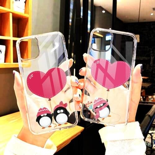 Red heart Cute Lovely Penguin Phone Cases Transparent For iphone12 11 Pro Max X XR XS MAX 7 8 plus 6S 2020 SE 12Mini Cover