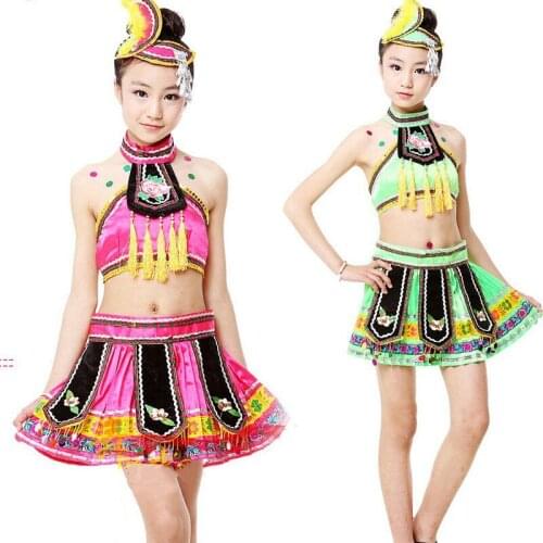 Children Miao Ethnic Dance Dress Chinese Nation Dance Costume Girl Chinese Yangko Dance Clothes Dai Dance Clothing 18