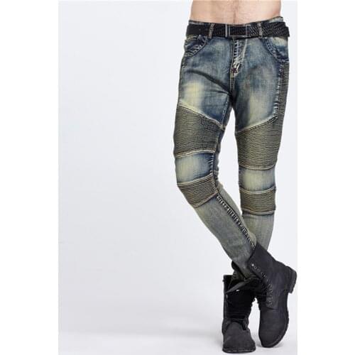 2021 New Brand Runway Slim Elastic Denim Biker Jeans Hiphop Motorcycle Cargo Pants Wholesale & Retail Mens Skinny Jeans Men