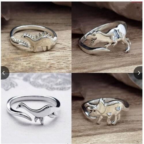 Punk Dinosaur Tyrannosaurus Triceratops Ring for Women Teen Girl Open Adjustable Ring Jurassic Era animal Dragon Jewelry Gift