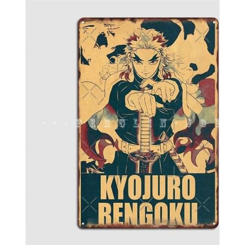 Kyojuro Rengoku Demon Slayer Metal Plaque Poster Design Club Wall Decor Kitchen Tin Sign Poster