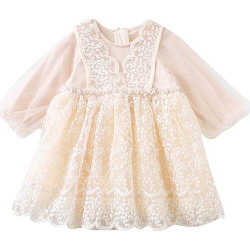 Sweet Cotton Baby Girls long sleeve dress Wedding birthday princess net veil children female Kids clothing