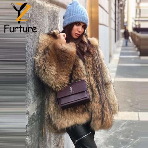 YZ.FURTURE Fashion Real Fur Coats Wholeskin Raccoon Dog Fur Thicken Jacket Nature Fur Coat For Women Winter Outer Garment Trendy