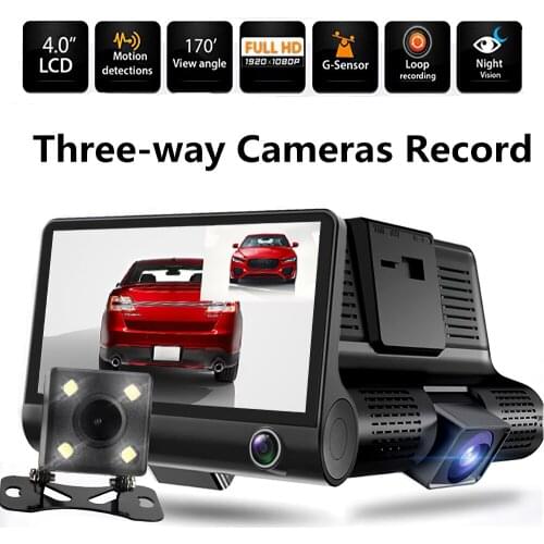New 4 Inches Car DVR 140 Degree 1080P HD Dash Camera Three Lens Dashcam With Rear View Camera Auto Night Vision Video Recorder