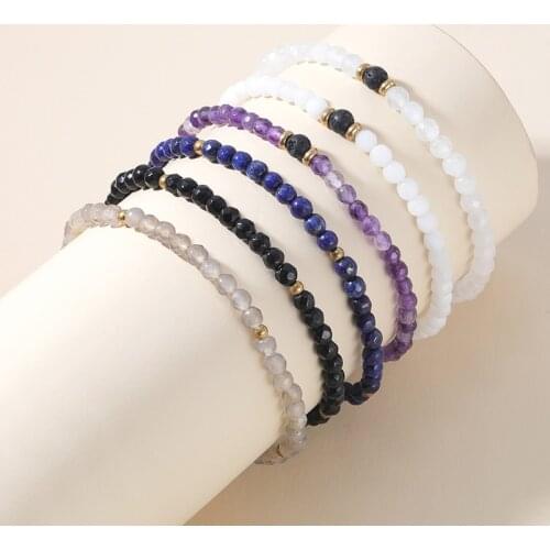 OAIITE Delicate Faceted Labradorite Lapis Lazuli Amethyst Stone & Lava Mini Gemstone Bracelet Stretch Bangle Yoga Women Jewelry