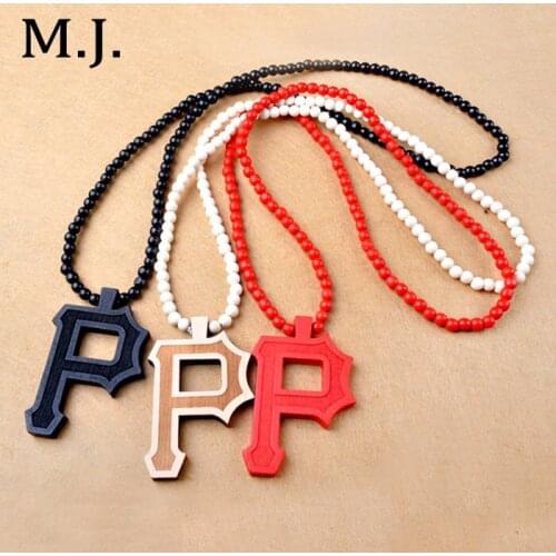 Fashion Colares Bijuterias Hip Hop Wood Letter P Pendant Necklace Men Luxury Brand Boho Bead Long Necklace Women Accessories