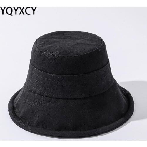 YQYXCY Bucket Hat Women Spring Summer Fisherman Cap Solid Color Foldable Sunshade Outdoor Sun Hat Female Cotton Bob Gorro Korean