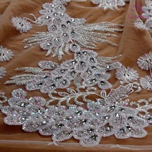 La Belleza magic white/black super heavy beaded beaded magic sequins wedding/evening dress lace fabric 1 yard