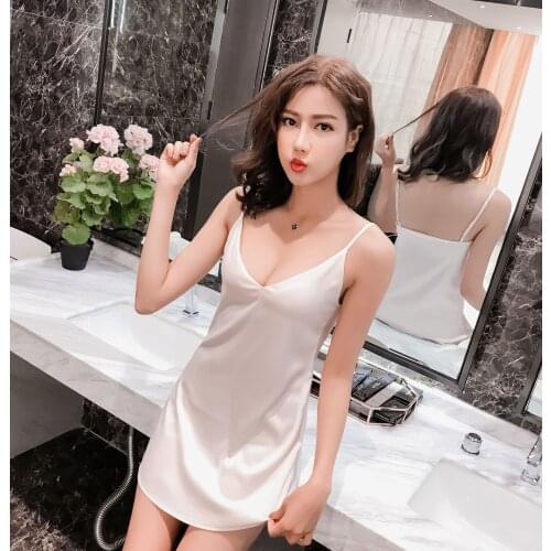 Dress Women Summer vest female silk shoulder-straps deep V pure silk leisure wear summer Dresses Casual Vestidos DEQ130