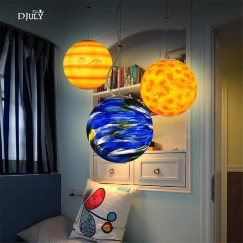 Art deco Eight planets moon globe pendant lights for children bedroom nursery restaurant kids room lamp led suspension luminaire