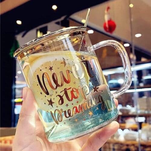 Luxury Gold in glass coffee mug with spoon lid,Couple mugs office coffee cup puer tea mug coffee cups Drinkware