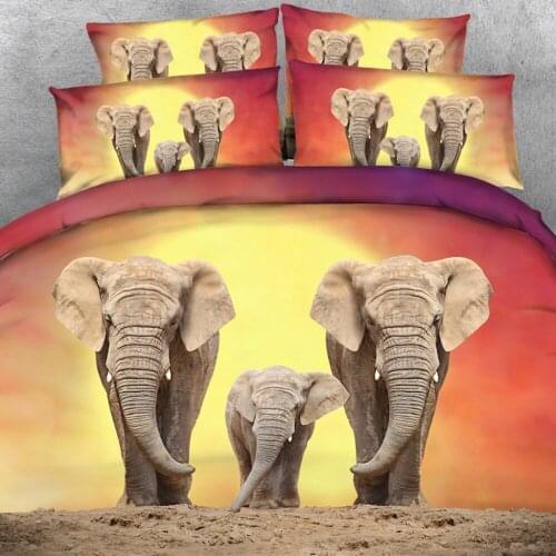 Royal Linen Source Brand 4 PCS PER SET Elephant family in Stunning African Sunset Hd digital animal 3d bed set