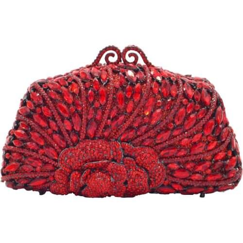 Pink crystal Flower Evening bags Luxury Crystal Diamond Clutch Purse Wedding Prom Mini Box Flap Handbags SM74