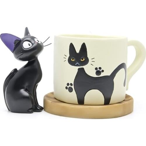 Resin Hayao Miyazaki Black Cat Figurines Succulents Flower Pot Ornament Fairy Miniatures Potted Garden Moss Gnome Decoration