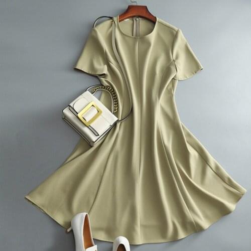 SURUFENG Summer Vintage Solid Color O-Neck Patchwork Dresses Casual A-Line Women Chiffon Flared Swing Dress S-3XL