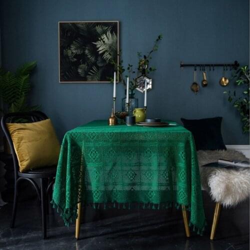 Dark green retro American handmade crochet round tablecloth knitted hollow coffee table cover cloth shooting background cloth