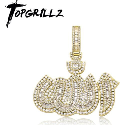 TOPGRILLZ New Allāh Pendant Necklace High Quality Iced Out Micro Pave Cubic Zirconia Hip Hop Fashion Jewelry Gift Peace and Love