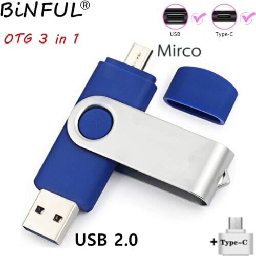 BiNFUL For Android OTG 3 in 1 USB Flash Drives Type-C & Micro Pen Drive 128GB 4GB 8GB 64GB 32GB 16GB Pendrives Cle For Phone