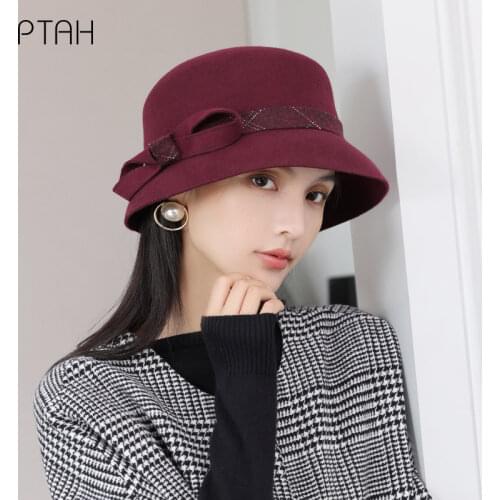 [PTAH] Wool Fedora Hat For Women 100% Australian Wool Classic British Fedora Hat Imitation Autumn Winter Hat Ladies Temperament