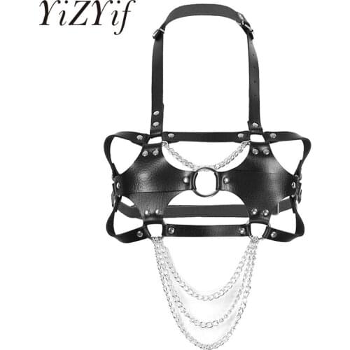 Women Garters Harness Bra Punk Gothic Rock PU Leather Adjustable Body Chest Harness Straps Waist Belt Roleplay Costume Clubwear