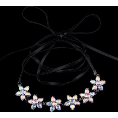 Flower Crystal Rhinestone Choker tie Chain choker necklace for Women adjustable length trendy geometric chokers necklaces