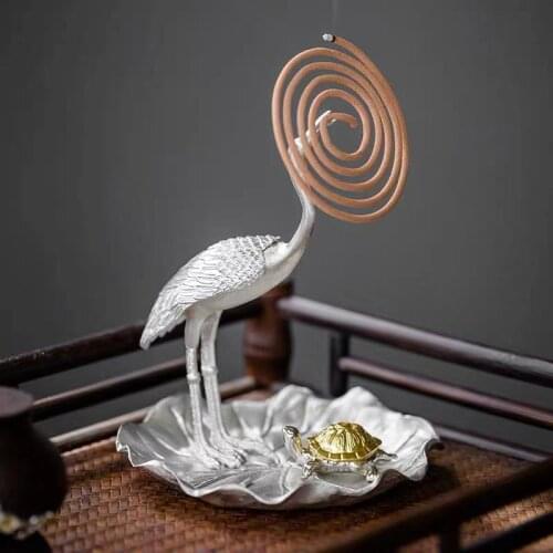 Tin Crane Incense Holder Incense Holder Zen Art Joss-Stick Long Incense Censer Turtle Decoration Tea Ceremony Incense Burner