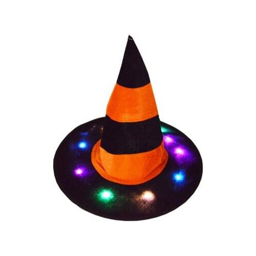 1pcs Halloween Witch Hat with LED Light Glowing Witches Hat Hanging Halloween Decor Suspension Tree Glowing Hat for Kids