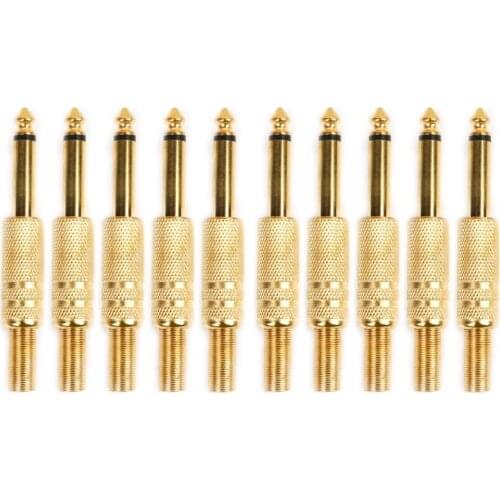 10 Pcs Gold Plated 6.35mm Male 1/4 Mono Jack Plug Audio Connector Soldering