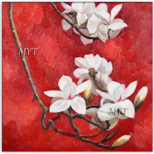 100% Hand-painted Pink Peach Flower Art Oil Painting Canvas Wall Hanging Artwork Unframed Paintings For Living Room Decoration