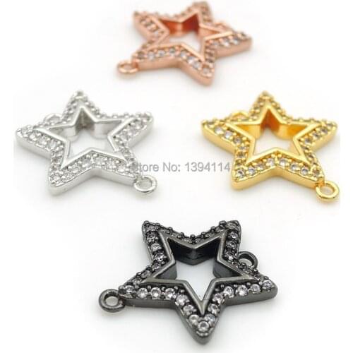 15*15*2mm Micro Pave Clear CZ Hollow Star Connectors Fit For Men And Women Making Bracelets Jewelry