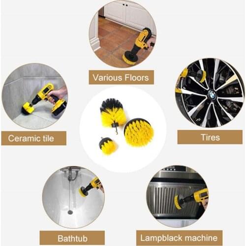 2@#Car Tires Nylon Brushes 3Pcs/set Electric Scrubber Brush Drill Brush Kit Plastic Round Cleaning Brush for Carpet Glass