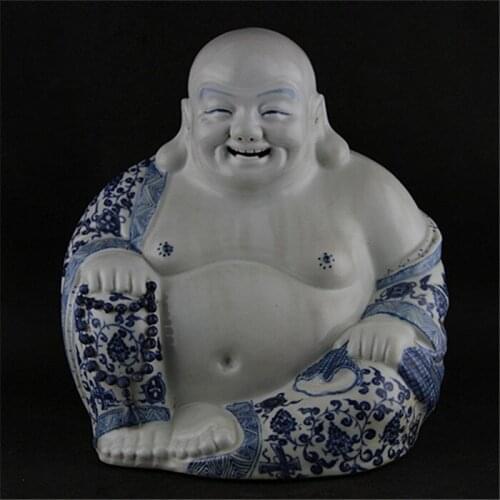 Antique Chinease QingDynasty porcelain statue,Blue&white Buddha sculpture#13,Handicrafts,best collection&adornment,Free shipping