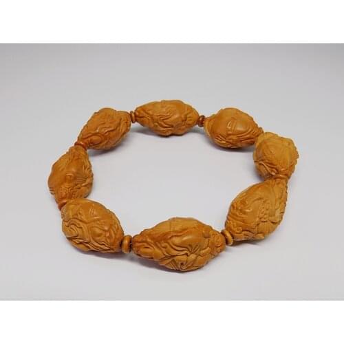 Natural Olive Core Carving Bracelet Handmade Eight Treasures Of Wealth Bracelet Lucky Amulet For Men and Women 0023