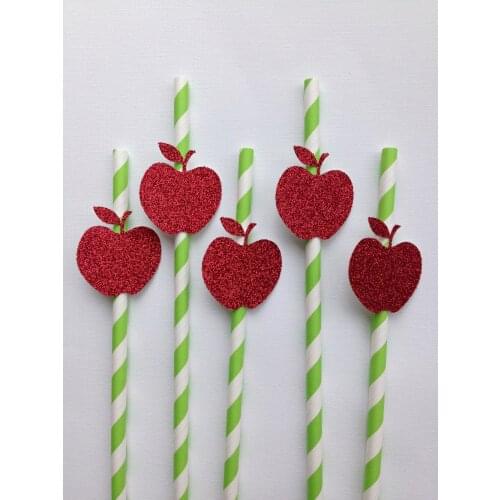 25pcs Red glitter apple paper straws // Holiday Straws // Christmas Decor // Decoration for childrens birthday
