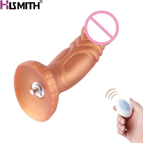 Hismith Multi-Frequency Vibrating Large Dildo Silicone 2.2" Diameter Slightly Curved KlicLok System Golden Vibration Function
