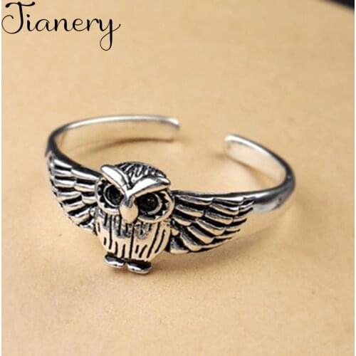 JIANERY Bohemian Vintage Silver Color Owl Rings For Women Gifts Girls Open Retro Antique Rings Wedding Jewelry