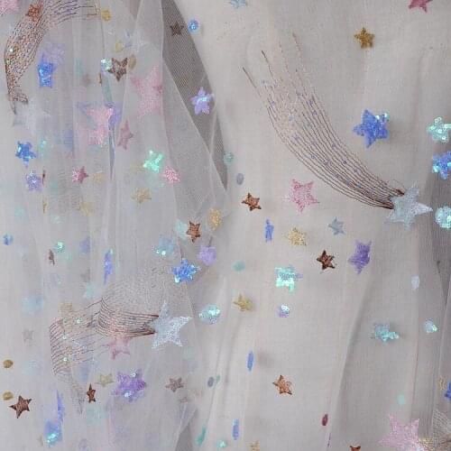 Quality new mesh yarn tissus Meteor embroidery sequins patchwork High grade wedding dress skirts patchwork